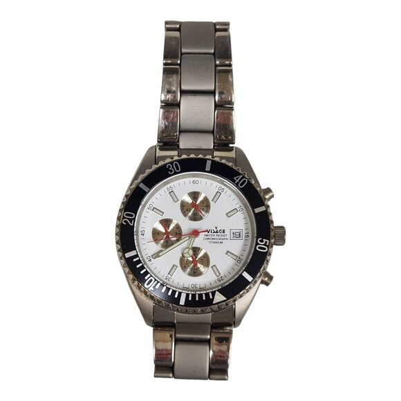 Vtg Visage Chronograph All Titanium Men's Watch 38mm Water Resistant New Battery - Picture 2 of 16